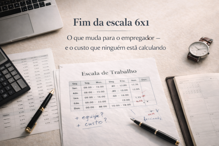 Planejamento de escala de trabalho com anotações de custo e jornada, representando o impacto financeiro do fim da escala 6x1 para empresas.